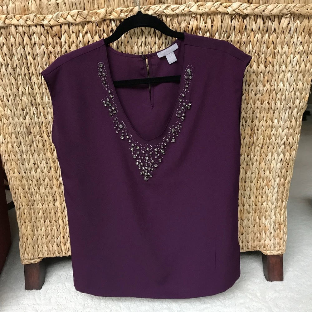Plum and Rhinestone detail blouse. Never worn. Med